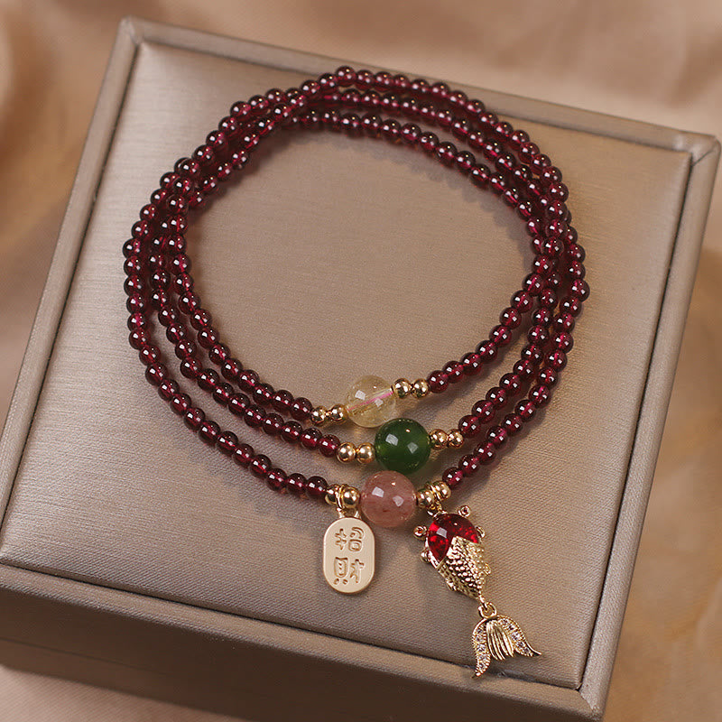 Bracelet Triple Tour en Grenat Naturel « Énergie & Harmonie »