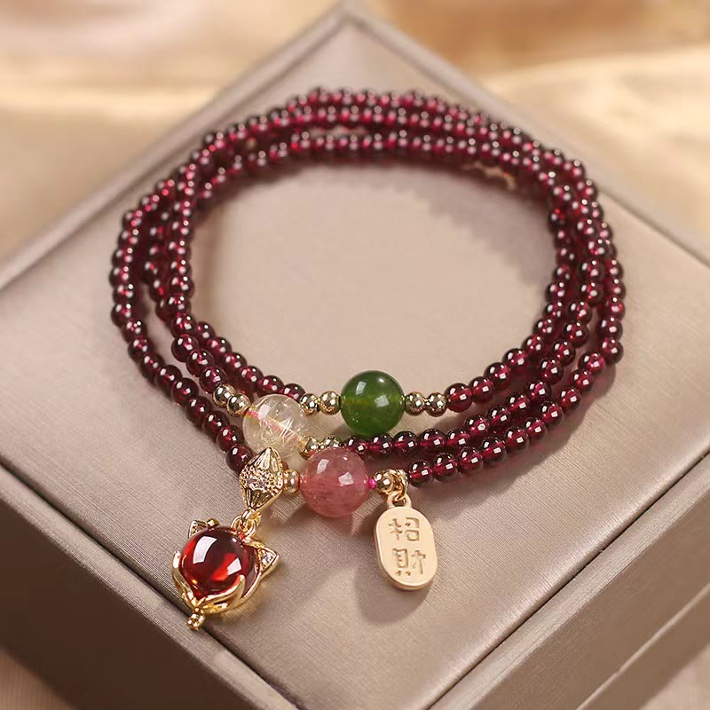 Bracelet Triple Tour en Grenat Naturel « Énergie & Harmonie »