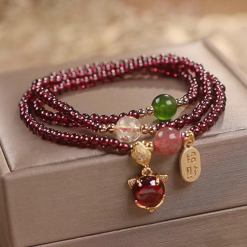 Bracelet Triple Tour en Grenat Naturel « Énergie & Harmonie »