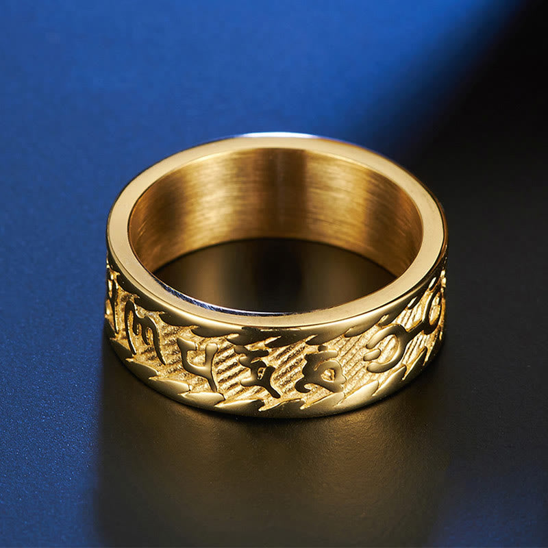 Bague Unisexe Om Mani Padme Hum en Acier Titane – Anneau Mantra Bouddhiste