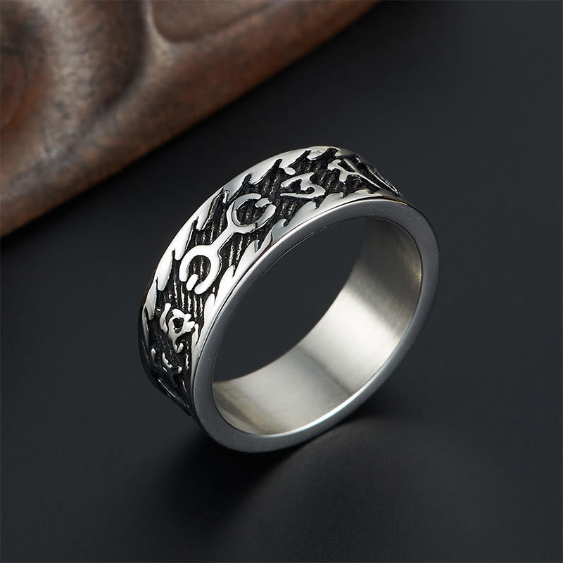 Bague Unisexe Om Mani Padme Hum en Acier Titane – Anneau Mantra Bouddhiste