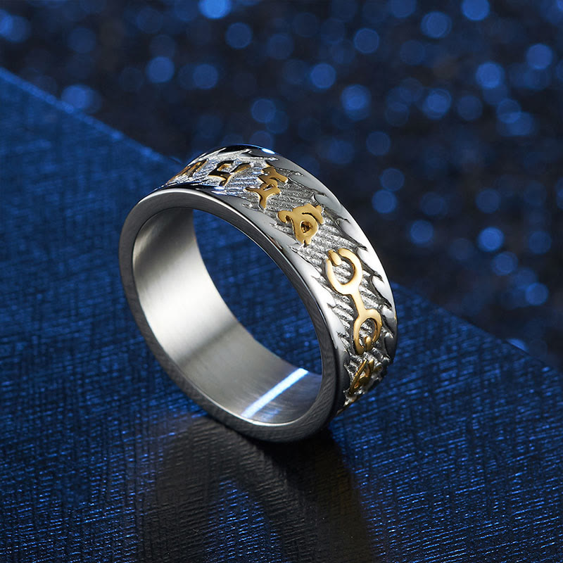 Bague Unisexe Om Mani Padme Hum en Acier Titane – Anneau Mantra Bouddhiste