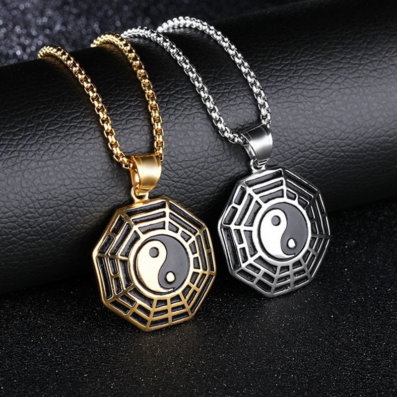 Pendentif Unisexe Yin Yang Bagua en Acier Titane (38 × 33 mm)