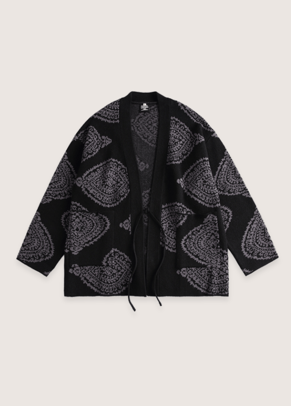 Veste kimono mixte coton paisley noir – Motifs Paisley