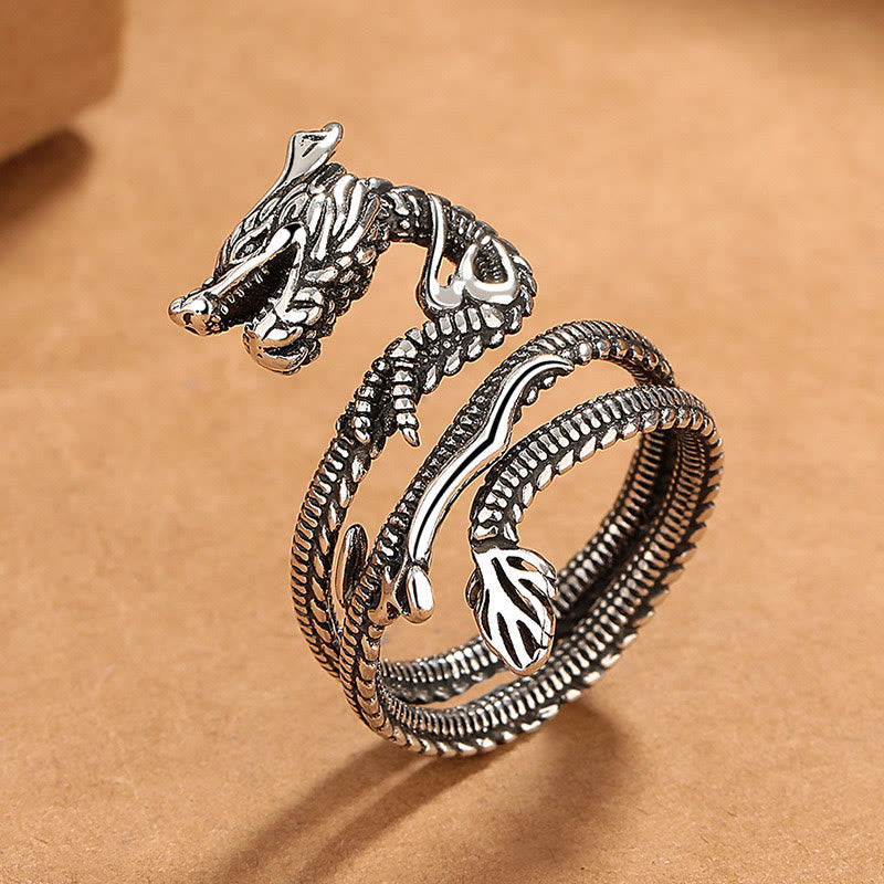 Bague Force Dragon Vintage en Cuivre – Anneau Ajustable Symbolique Unisexe