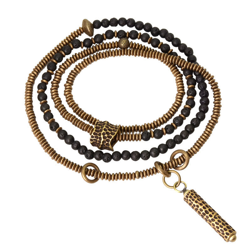 Bracelet Spirituel Vintage en Pierre de Lave & Cuivre