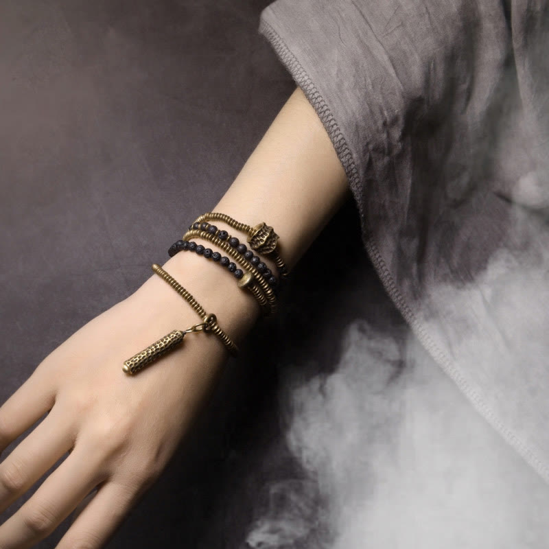 Bracelet Spirituel Vintage en Pierre de Lave & Cuivre