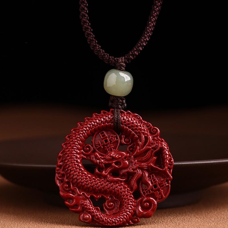 Collier Dragon en Jade Hetian, Cinabre et Cuivre | Année du Dragon