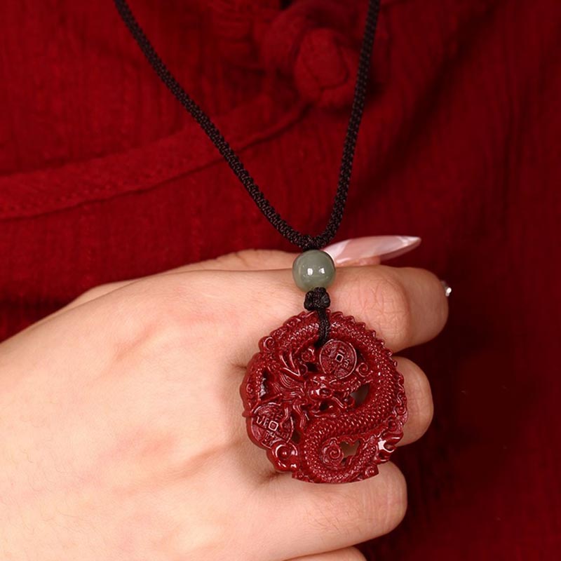 Collier Dragon en Jade Hetian, Cinabre et Cuivre | Année du Dragon