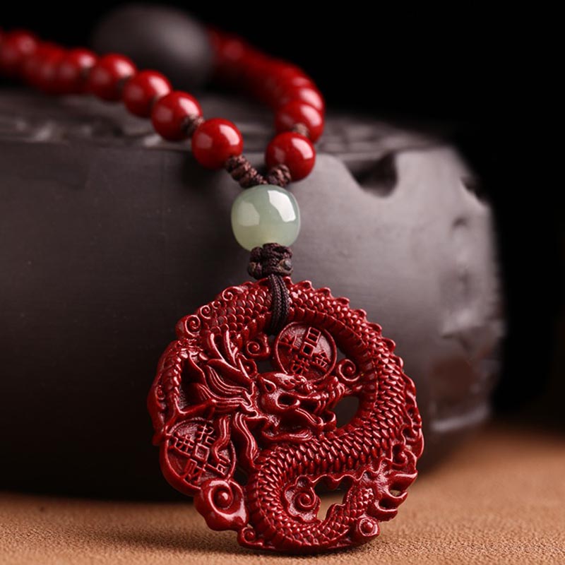 Collier Dragon en Jade Hetian, Cinabre et Cuivre | Année du Dragon