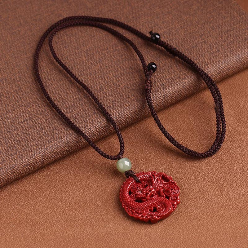 Collier Dragon en Jade Hetian, Cinabre et Cuivre | Année du Dragon
