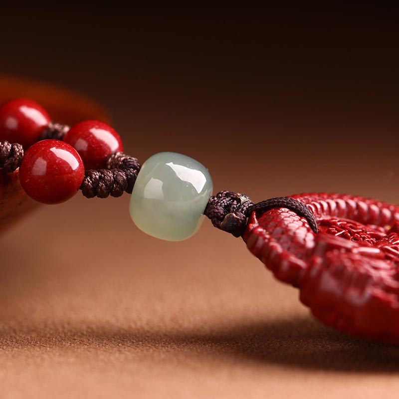 Collier Dragon en Jade Hetian, Cinabre et Cuivre | Année du Dragon