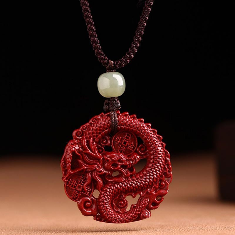 Collier Dragon en Jade Hetian, Cinabre et Cuivre | Année du Dragon