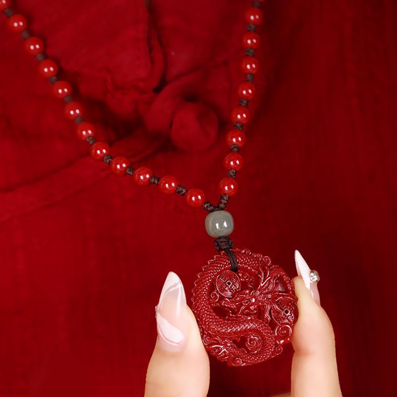 Collier Dragon en Jade Hetian, Cinabre et Cuivre | Année du Dragon