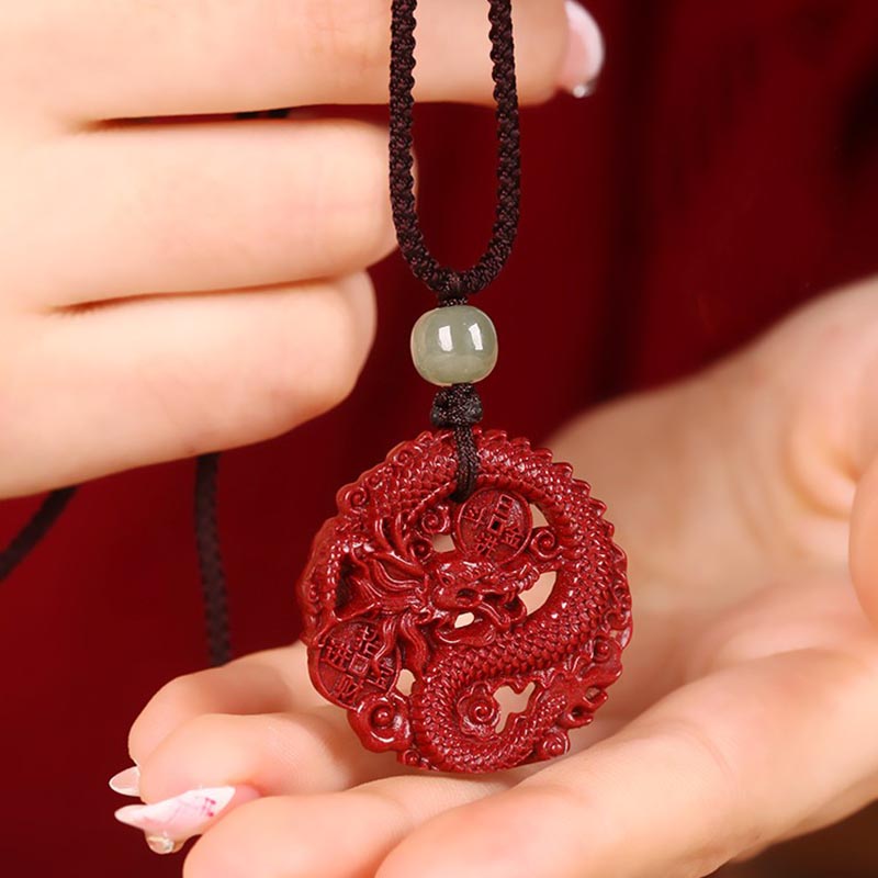 Collier Dragon en Jade Hetian, Cinabre et Cuivre | Année du Dragon