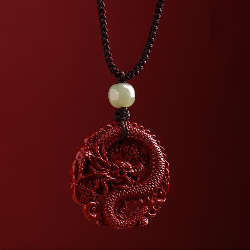 Collier Dragon en Jade Hetian, Cinabre et Cuivre | Année du Dragon