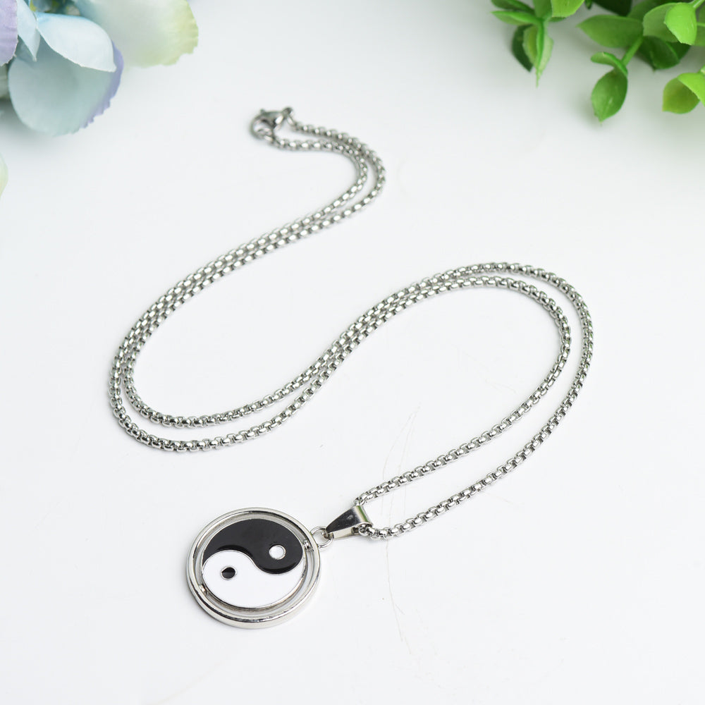Collier Yin Yang en Cristal avec Chaîne Argentée